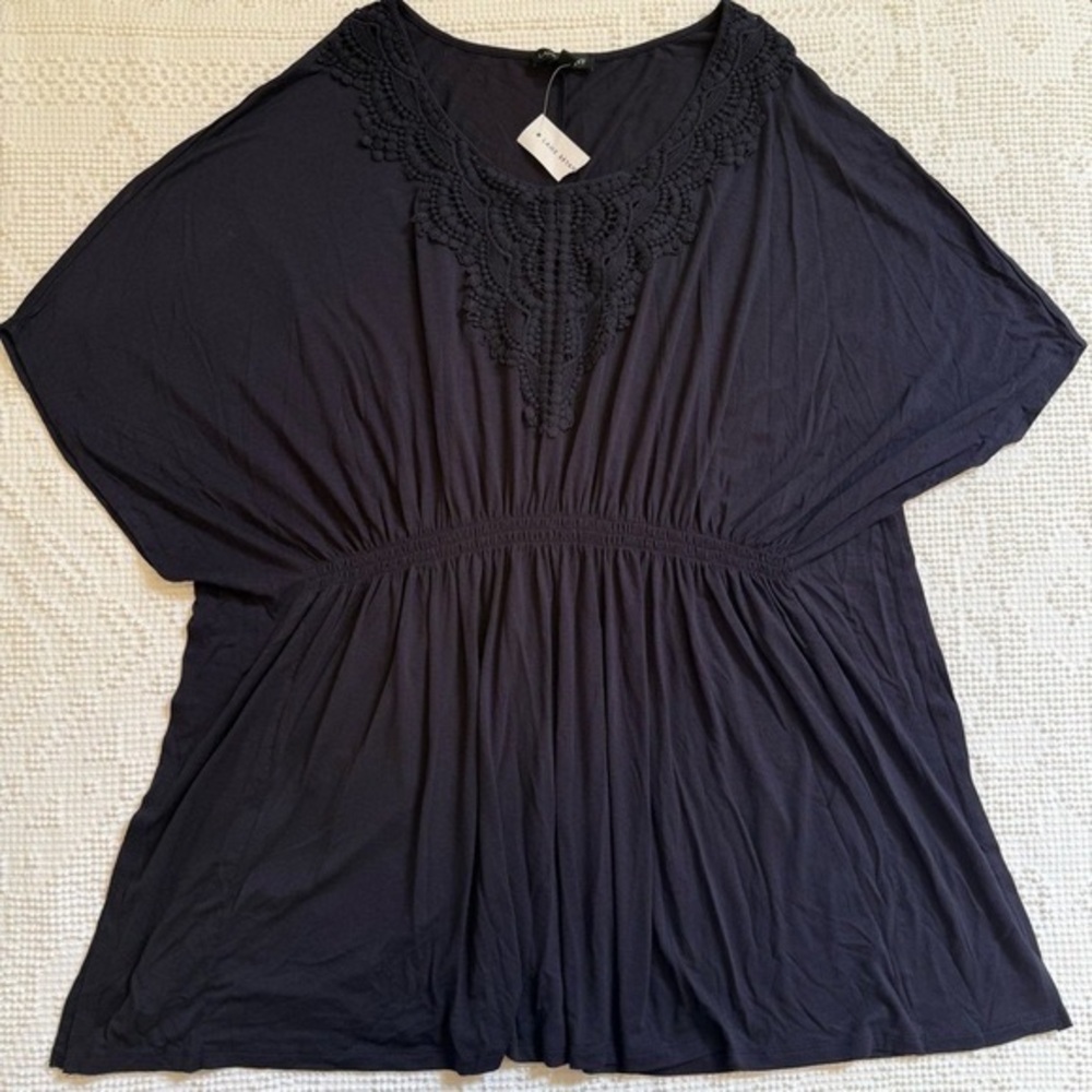 Lane Bryant Black Crochet Accent Blouse